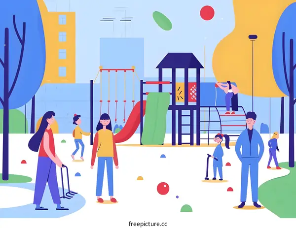 Kids Playing on a Colorful Playground Illustration