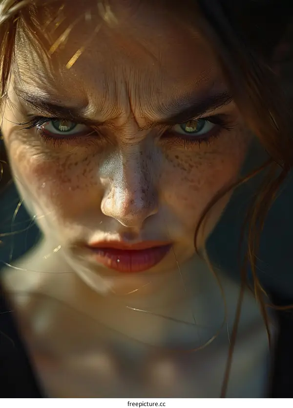 Close Up Portrait of a Woman with Intense Expression