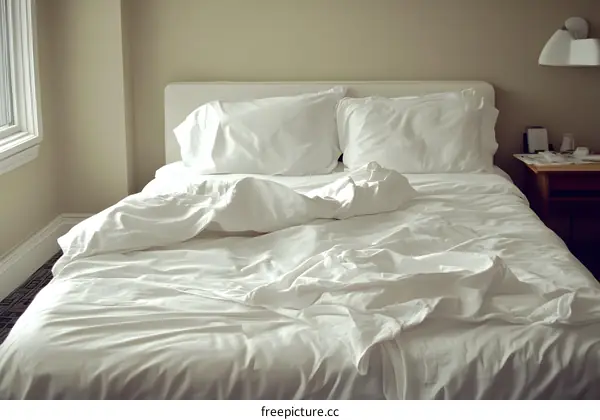 White Bedding in Messy Bedroom