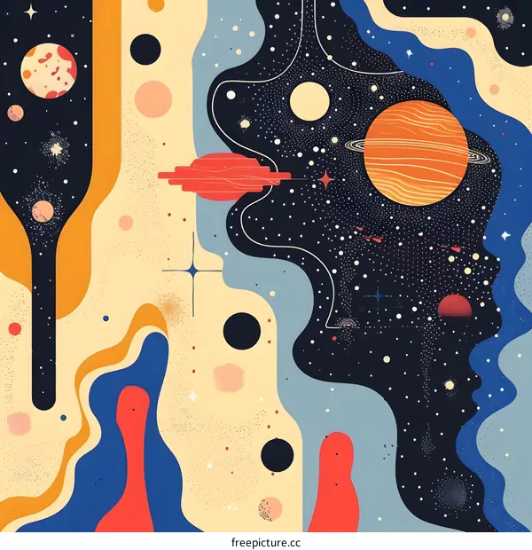 Abstract Space Art Illustration with Planets and Stars
