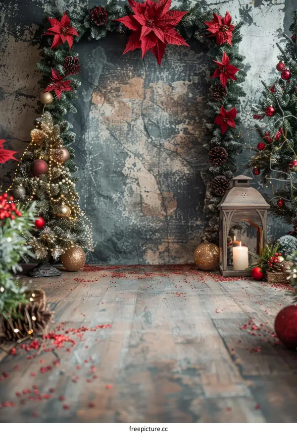 Christmas Still Life with Lantern and Pine Cones