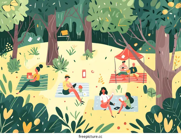 Friends Relaxing In The Forest