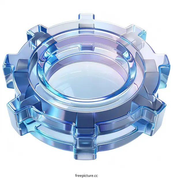 3D illustration of a blue glass gear