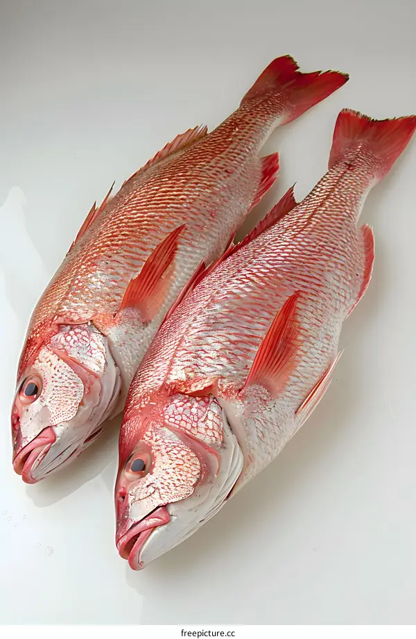 Two red snappers on a white background
