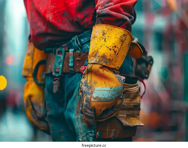 Construction worker wearing a yellow glove