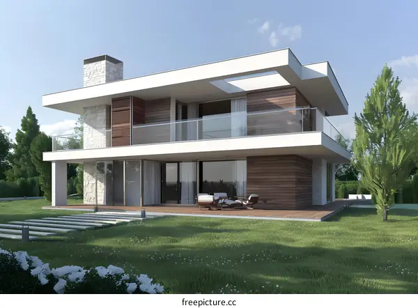 Modern House Design with Stone and Wood Exterior