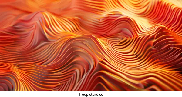 Orange 3D Rendering of a Wavy Surface w/ Smooth Lines