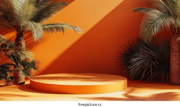Orange Minimalist Tropical Display Podium