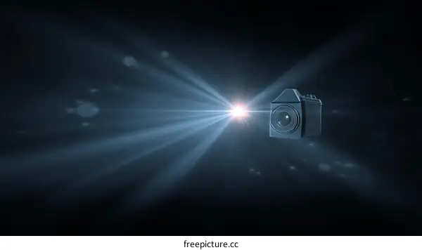 Camera with Lens Flare in Dark Background