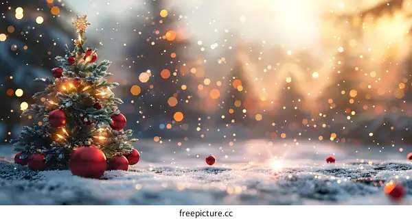 Christmas tree shining in the snow