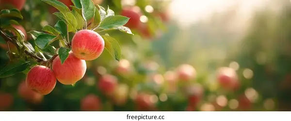 Red Apples on Branches in Orchard