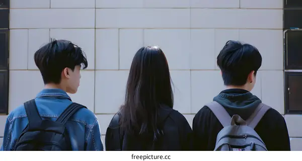 Three Young People Walking in Front of a White Wall