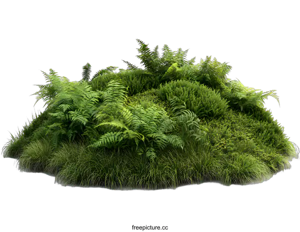 [Transparent Background PNG]3D Render of Green Fern and Grass Hill