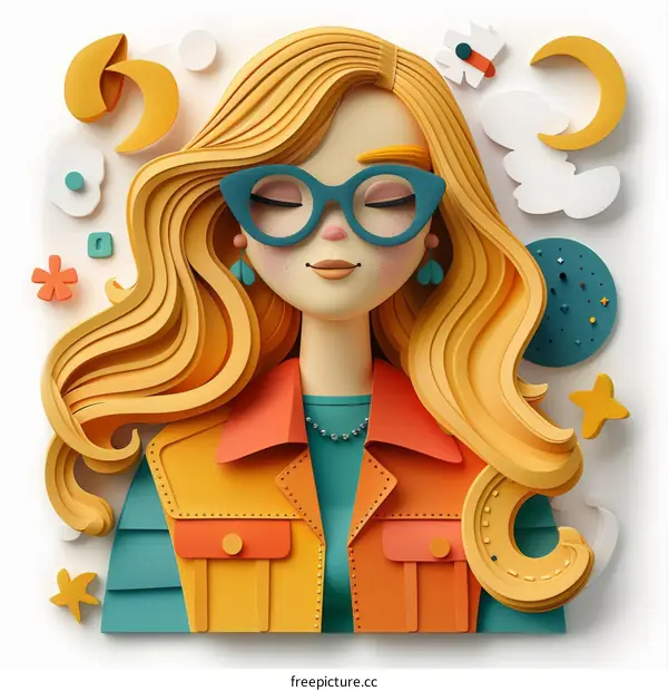 3D illustration of a blonde woman with glasses