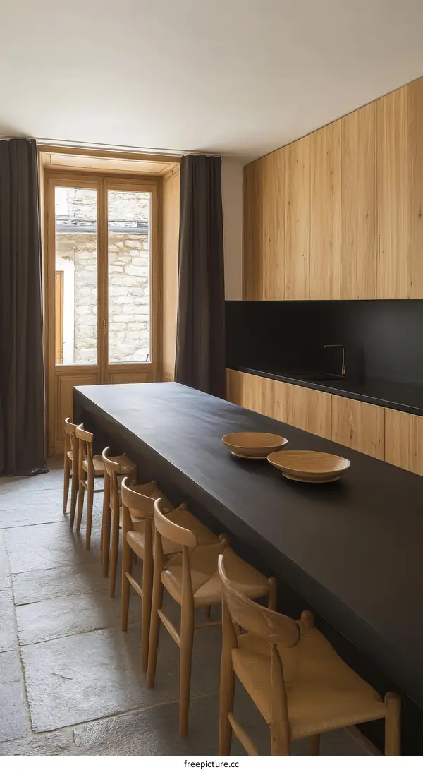 Modern Wooden Kitchen Long Table Design