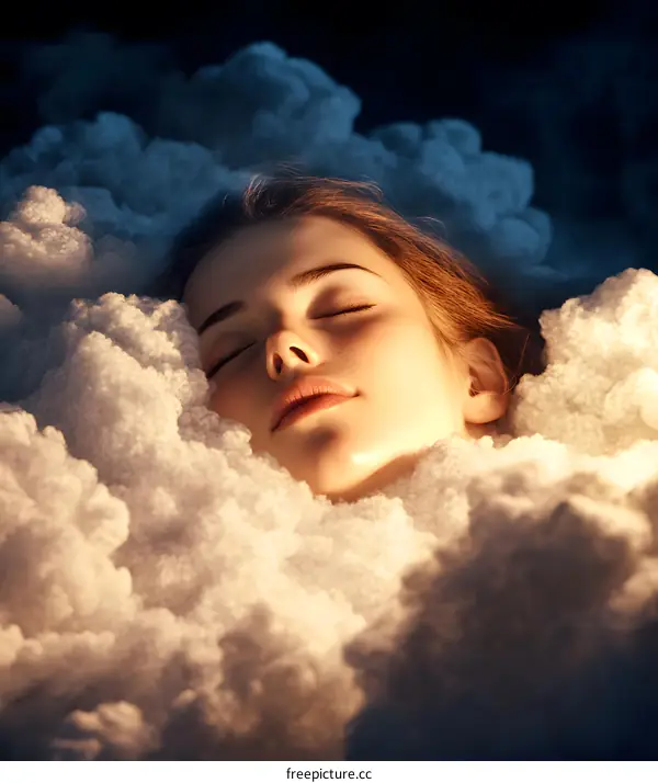Woman Sleeping in a Bed of Clouds