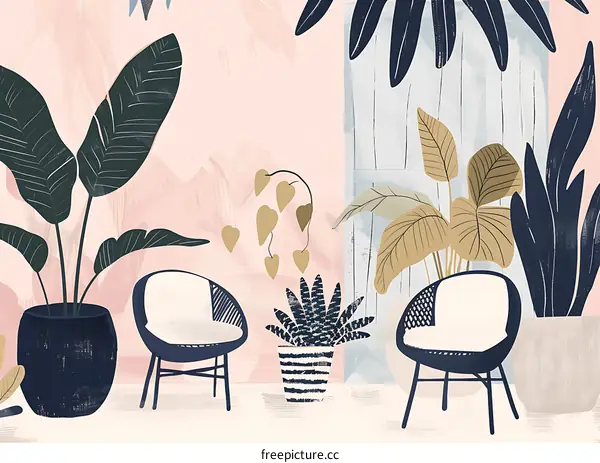 Tropical Plants and Chairs Illustration