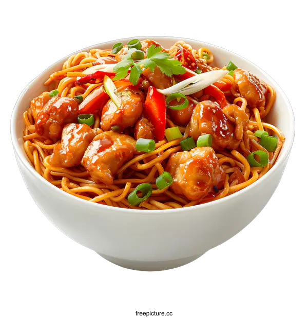 [Transparent Background PNG]A bowl of delicious chicken noodles with vegetables