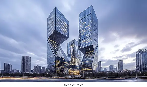 Modern City Skyline with Glass High-Rise Buildings