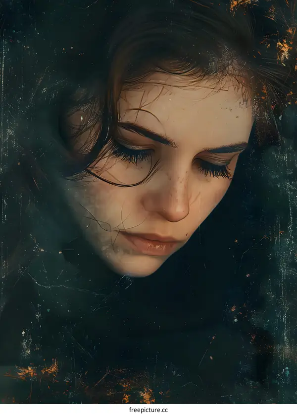 portrait of a beautiful young woman with freckles on her face