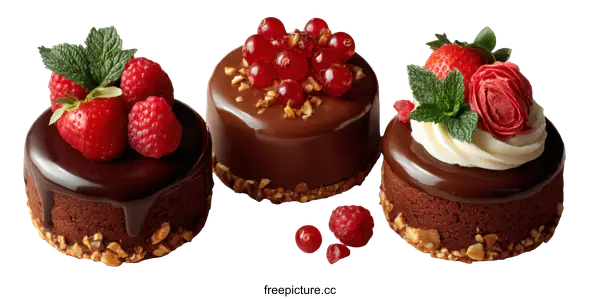 [Transparent Background PNG]Delicious Chocolate Desserts with Fresh Berries