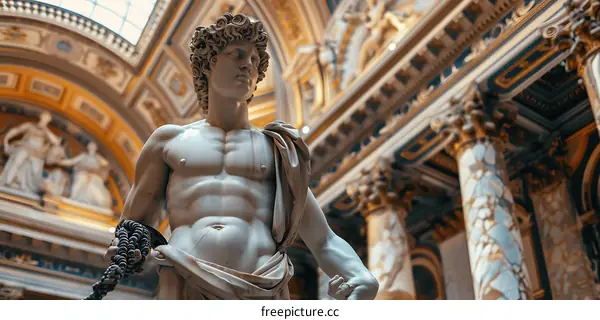 Close Up of a Marble Statue of a Man in a Church