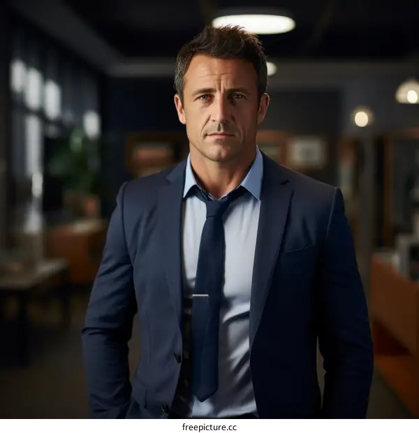 A man in a suit standing in an office