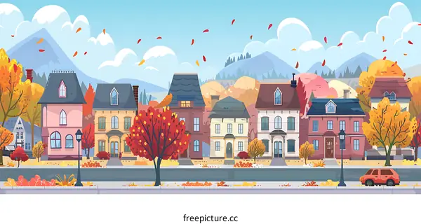 Autumn Landscape with Houses and Trees