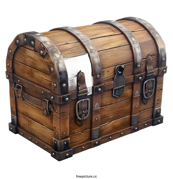 [Transparent Background PNG]An open wooden treasure chest with metal details