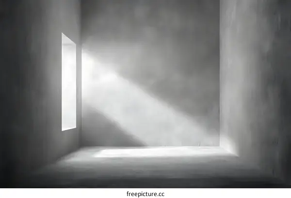 Empty Gray Concrete Room Interior with Sunlight