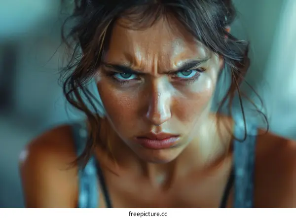 Closeup Portrait of a Woman with Angry Expression