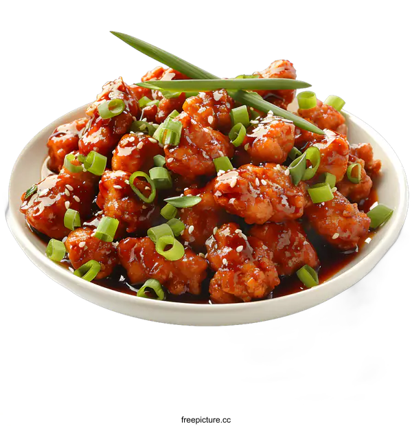 [Transparent Background PNG]Delicious General Tsos Chicken on white background
