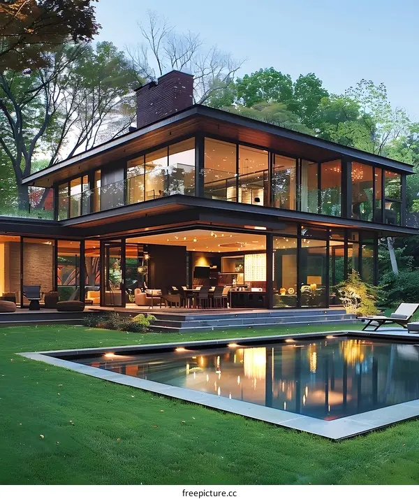 Modern Home with Swimming Pool and Landscaping