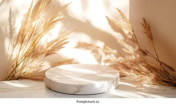 Warm Beige Aesthetic Minimalist Display Stand with Dried Flowers