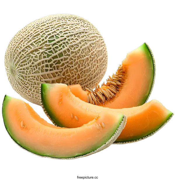 [Transparent Background PNG]A close-up image of a cantaloupe melon