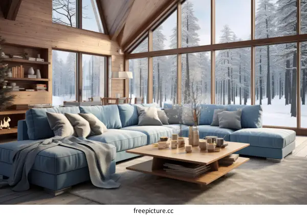 Modern Minimalist Living Room Interior Design With Large Windows