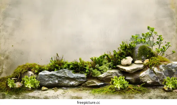 Green Moss and Stones on a Textured Background