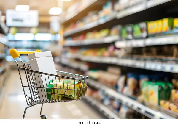 Shopping Cart in Super Market Aisle