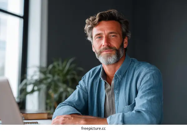 Caucasian Man Working on Laptop Portrait