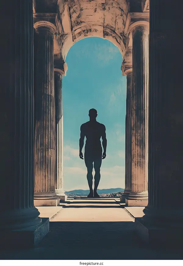 Silhouette of a Man Standing in an Ancient Archway