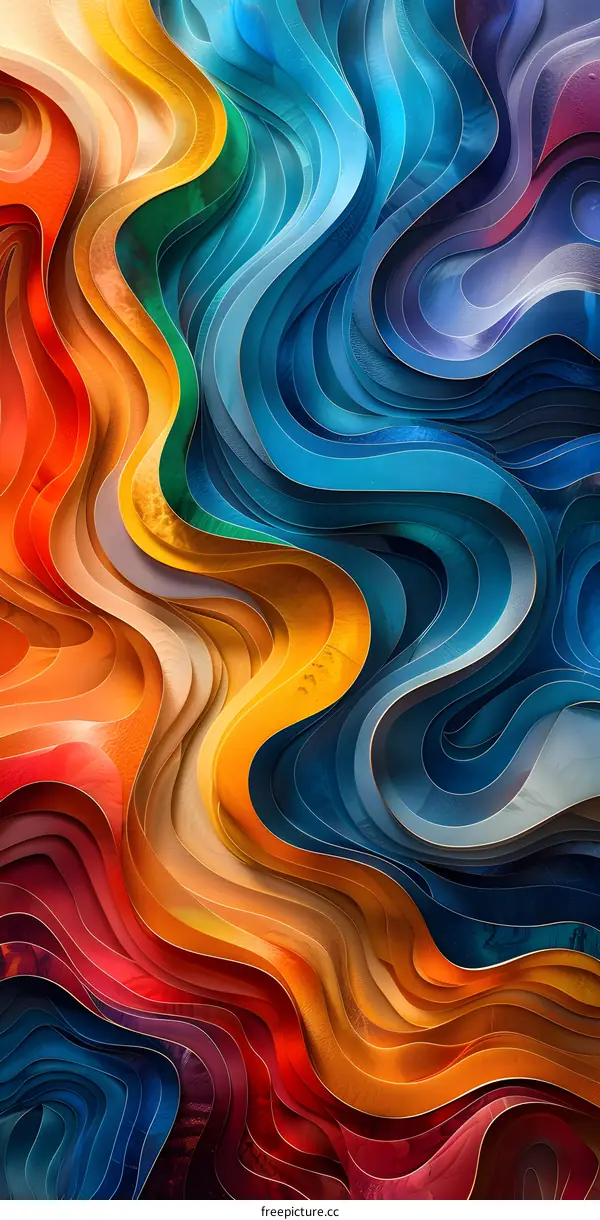Colorful abstract painting with flowing curved lines