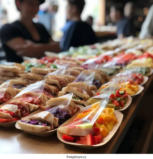 A variety of sandwiches and salads are available at the buffet.