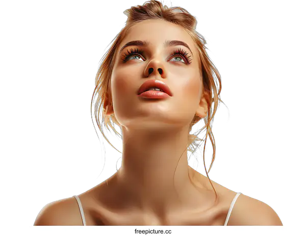 [Transparent Background PNG]Close Up Portrait of Beautiful Woman with Blonde Hair Looking Up