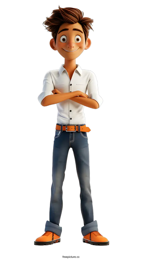 [Transparent Background PNG]Confident Cartoon Boy with Arms Crossed