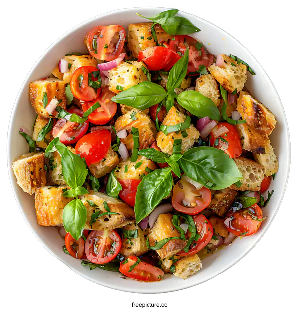 [Transparent Background PNG]Fresh Italian Panzanella Salad in a Bowl