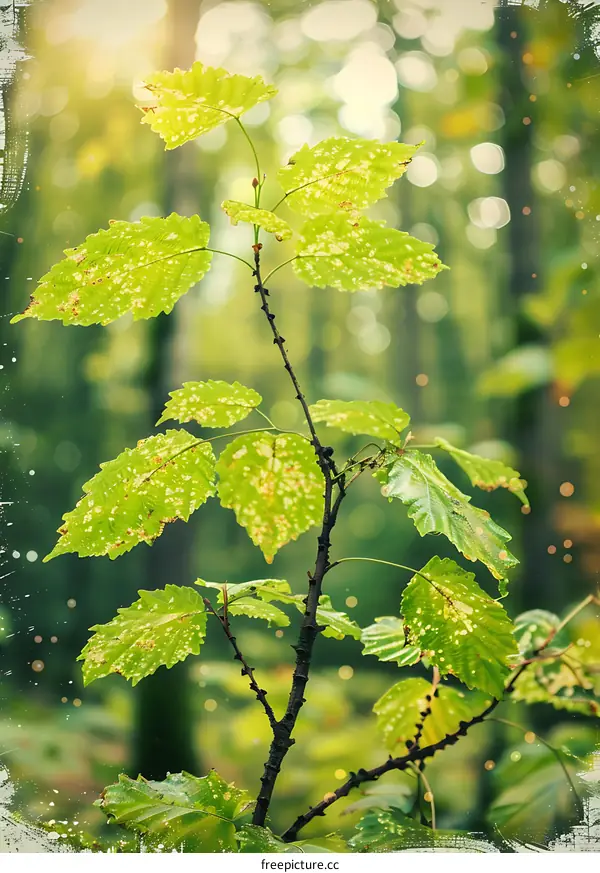 Green Leaves in a Forest with a Vintage Texture