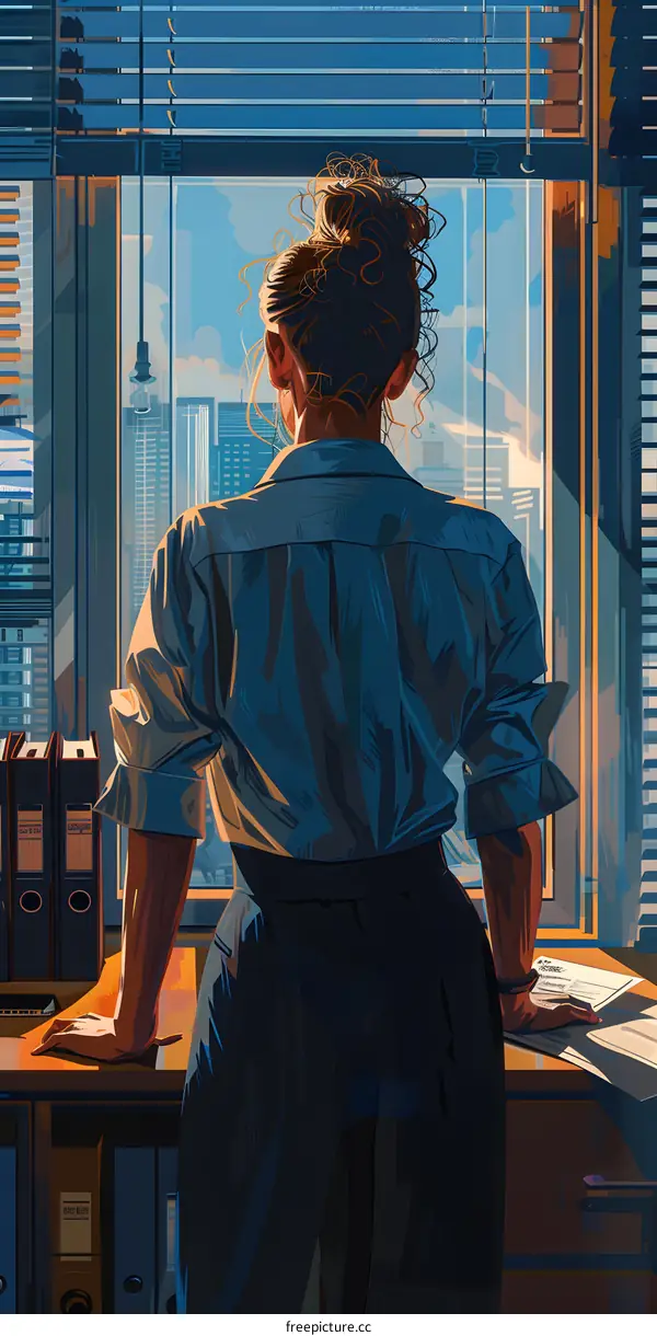 businesswoman looking out the window