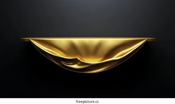 Golden Fabric Display Shelf on Black Background