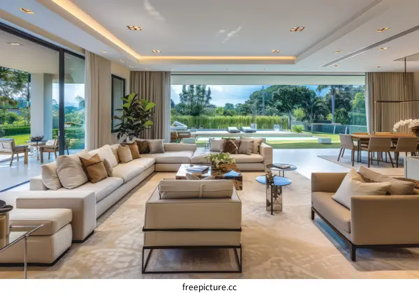 Bright and Airy Living Room With Tropical Garden View