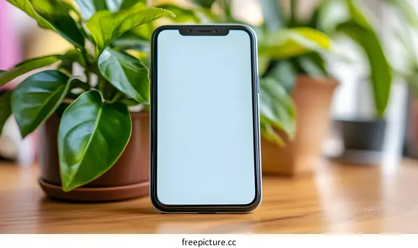 Blank Screen Smartphone Mockup with Plant Background